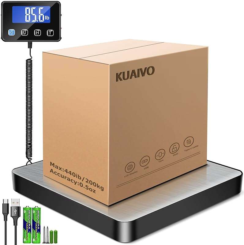 KUAIVO Shipping Scale, 440lb/0.35oz High Accurate Digital Postal Scale with Hold/Tare Function, Shipping Scale for Small Business, Packages, Luggage, Home Use, Battery & Charging Cable Include - Image 1