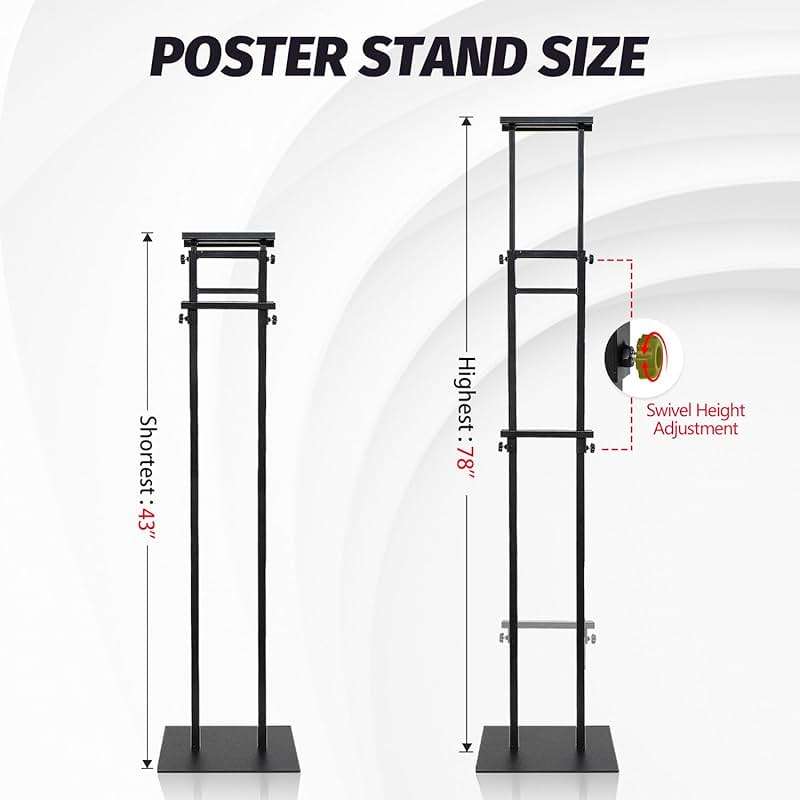 AceShow 4 Pack Poster Stand Display, Heavy-Duty Pedestal Sign Stand ,Black | Double-sided, Height Adjustment, Stable Base, Anti-slip, Foam/KT Boards, Easy Assembly, Outdoor Events - Image 3