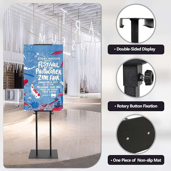 AceShow 4 Pack Poster Stand Display, Heavy-Duty Pedestal Sign Stand ,Black | Double-sided, Height Adjustment, Stable Base, Anti-slip, Foam/KT Boards, Easy Assembly, Outdoor Events - Image 5