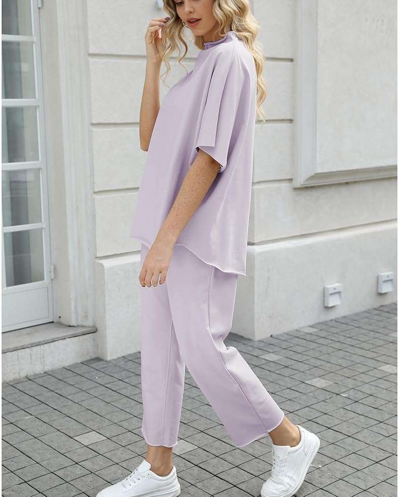 SeeLuNa Women's Two Piece Outfits 3/4 Batwing Sleeve Capelet Crew Neck Pullover Top Wide Leg Pants Lounge Set - Image 3
