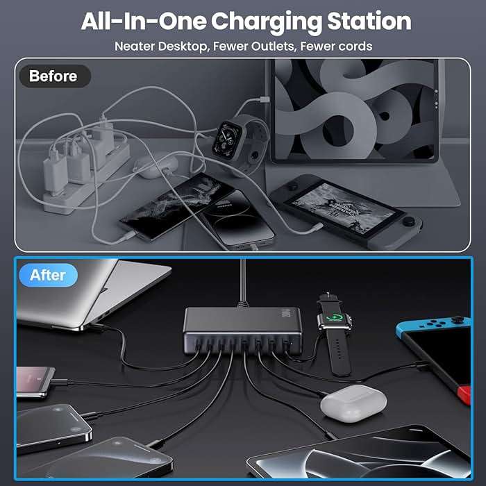 LanLuk 200W GaN IV 8-Port Charging Station with 65W USB-C PD Output and QC4.0, Compatible with MacBooks, Dell laptops, iPhones, iPads, and Steam Deck. - Image 8
