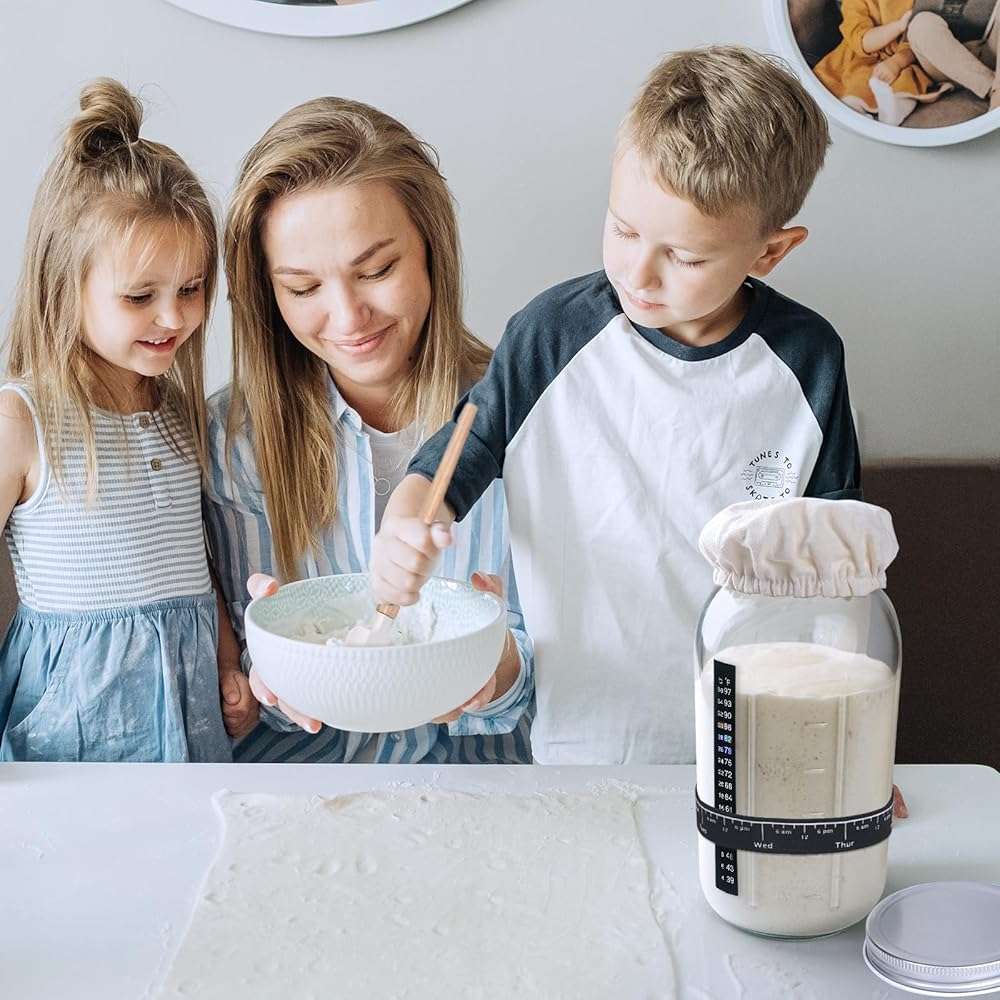 TISEMENT 64oz Sourdough Starter Kit,Pro Extra Large Capacity Sourdough Starter Jar Glass with Silicone Spatula,Thermometer,Feeding Band,Great Sourdough Bread Baking Supplies & Baking Gifts for Women. - Image 8