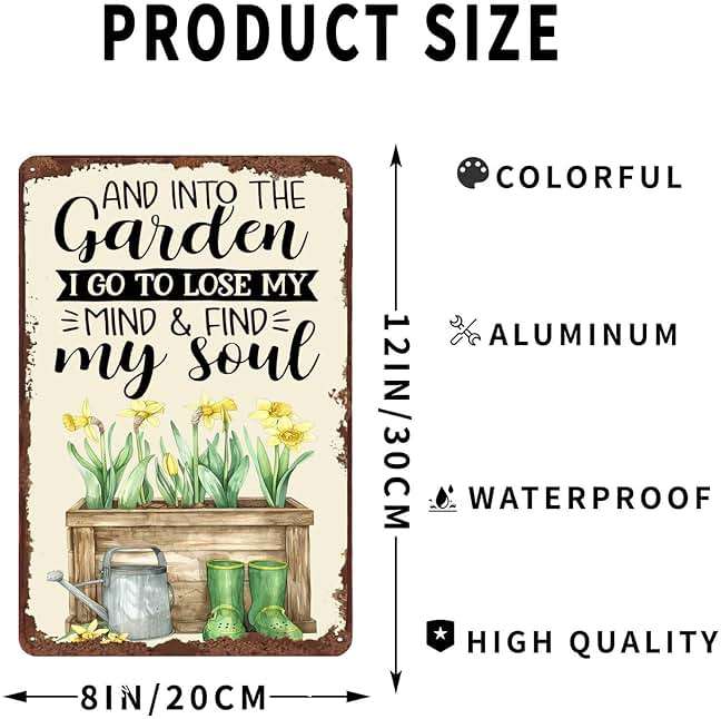 WIZYXQ Metal Signs And Into The Garden I Go To Lose My Mind And Find My Soul Retro Tin Sign Wall Decor for Home Office Kitchen Bar Cafe Garden 12x8 Inch - Image 3