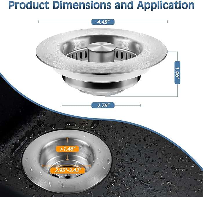Sink Drain Strainer 3 in 1, 304 Stainless Steel Pop Up Kitchen Sink Stopper with Anti-Clogging Basket, Kitchen Essential Drain Anti-Clog Gadgets, Fits US Standard 3-1/2'' Sink Drain (SUS 304 Brushed) - Image 2