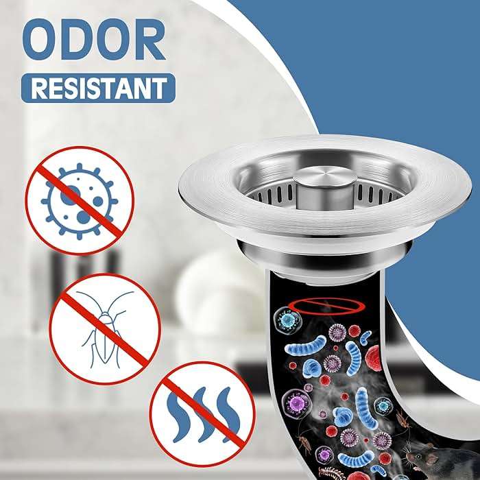Sink Drain Strainer 3 in 1, 304 Stainless Steel Pop Up Kitchen Sink Stopper with Anti-Clogging Basket, Kitchen Essential Drain Anti-Clog Gadgets, Fits US Standard 3-1/2'' Sink Drain (SUS 304 Brushed) - Image 5