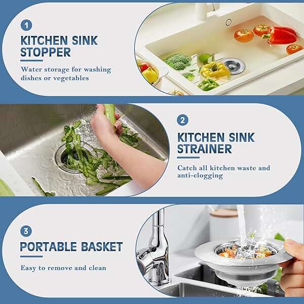 Sink Drain Strainer 3 in 1, 304 Stainless Steel Pop Up Kitchen Sink Stopper with Anti-Clogging Basket, Kitchen Essential Drain Anti-Clog Gadgets, Fits US Standard 3-1/2'' Sink Drain (SUS 304 Brushed) - Image 6