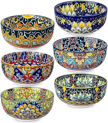 vancasso Cereal Bowls Set of 6, Bohemian Ceramic Soup Bowls, 28 oz Colorful Bowls Set for Kitchen, Dishwasher & Microwave Safe for Salad, Pasta, Rice, Oatmeal, Fruit - Image 1