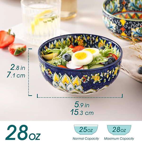 vancasso Cereal Bowls Set of 6, Bohemian Ceramic Soup Bowls, 28 oz Colorful Bowls Set for Kitchen, Dishwasher & Microwave Safe for Salad, Pasta, Rice, Oatmeal, Fruit - Image 3