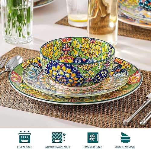 vancasso Cereal Bowls Set of 6, Bohemian Ceramic Soup Bowls, 28 oz Colorful Bowls Set for Kitchen, Dishwasher & Microwave Safe for Salad, Pasta, Rice, Oatmeal, Fruit - Image 4