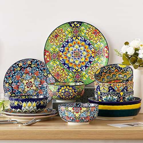 vancasso Cereal Bowls Set of 6, Bohemian Ceramic Soup Bowls, 28 oz Colorful Bowls Set for Kitchen, Dishwasher & Microwave Safe for Salad, Pasta, Rice, Oatmeal, Fruit - Image 6