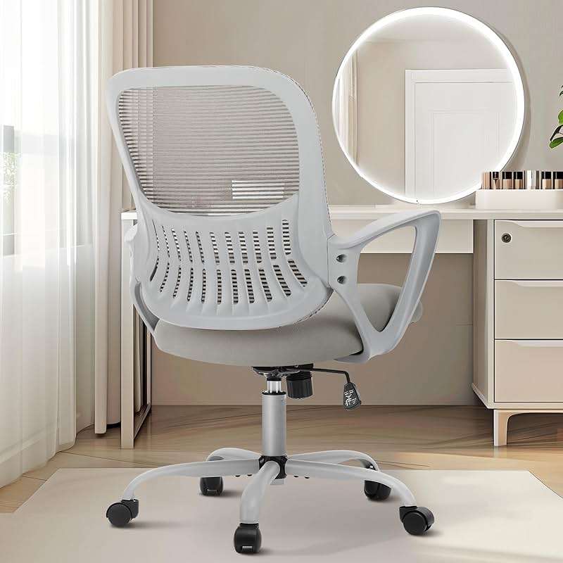 Sweetcrispy Home Office Managerial Executive Chair, Ergonomic Mesh Adjustable Swivel Mid-Back Chair with Comfortable Lumbar Support, Comfy Arms for Bedroom,Study,Student - Image 1