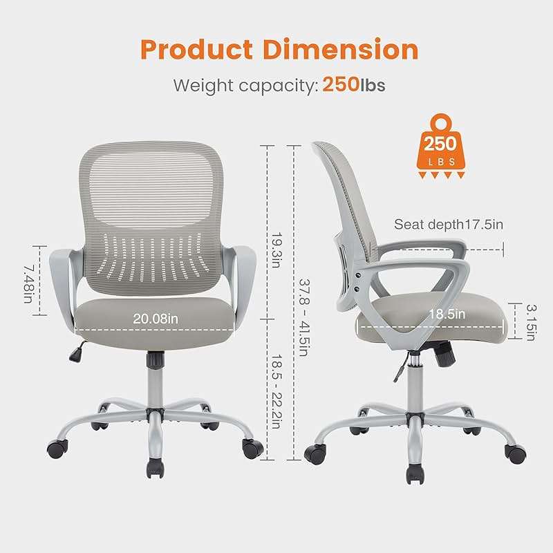 Sweetcrispy Home Office Managerial Executive Chair, Ergonomic Mesh Adjustable Swivel Mid-Back Chair with Comfortable Lumbar Support, Comfy Arms for Bedroom,Study,Student - Image 3