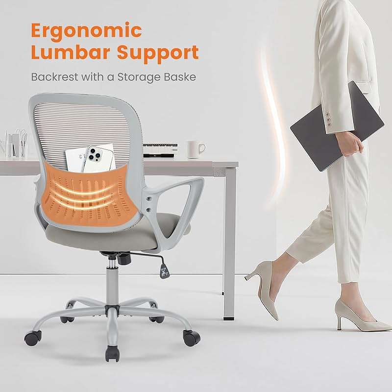 Sweetcrispy Home Office Managerial Executive Chair, Ergonomic Mesh Adjustable Swivel Mid-Back Chair with Comfortable Lumbar Support, Comfy Arms for Bedroom,Study,Student - Image 4