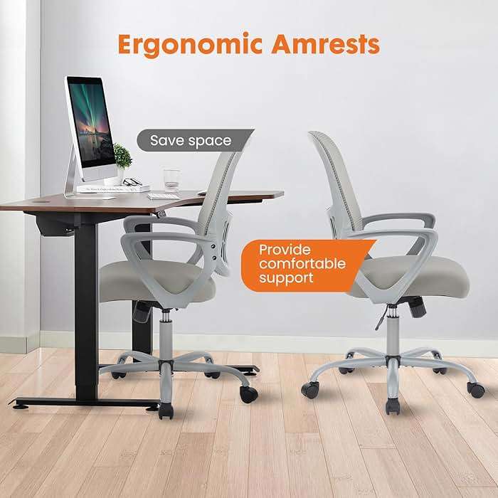 Sweetcrispy Home Office Managerial Executive Chair, Ergonomic Mesh Adjustable Swivel Mid-Back Chair with Comfortable Lumbar Support, Comfy Arms for Bedroom,Study,Student - Image 5