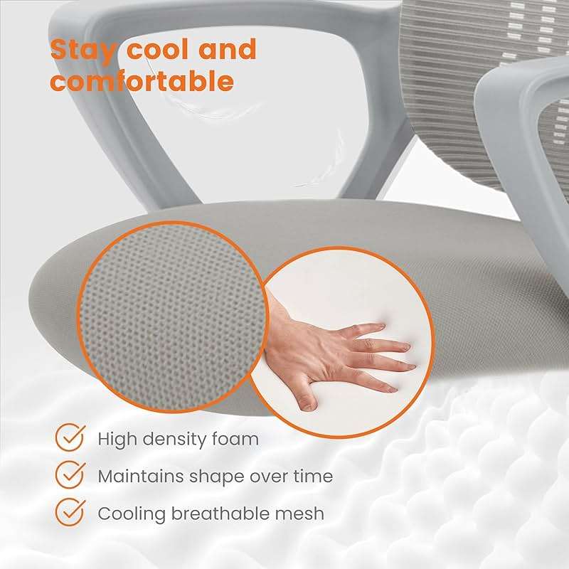 Sweetcrispy Home Office Managerial Executive Chair, Ergonomic Mesh Adjustable Swivel Mid-Back Chair with Comfortable Lumbar Support, Comfy Arms for Bedroom,Study,Student - Image 6