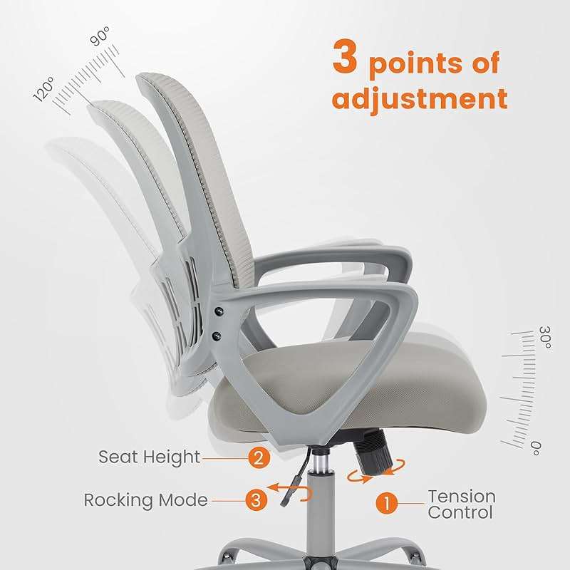 Sweetcrispy Home Office Managerial Executive Chair, Ergonomic Mesh Adjustable Swivel Mid-Back Chair with Comfortable Lumbar Support, Comfy Arms for Bedroom,Study,Student - Image 7