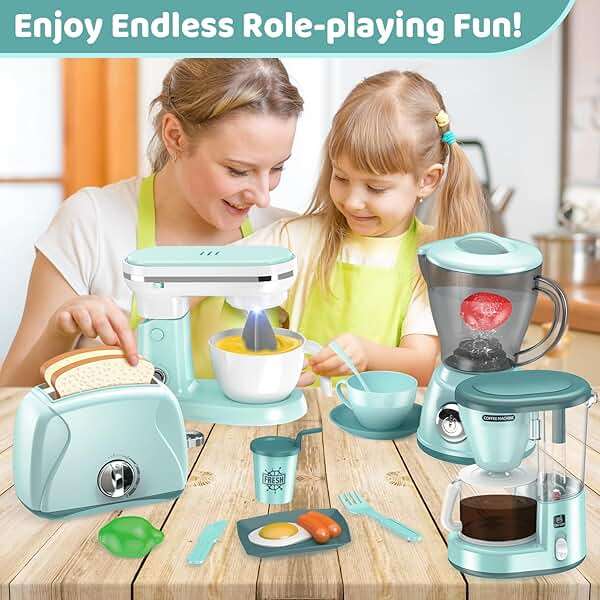 Shemira Play Kitchen Accessories, Play Kitchen Appliances Toy Set with Coffee Maker, Blender, Mixer, Toaster, Kids Kitchen Playset, Toys for 3 4 5 6 7 8 Year Old Girls, Birthday Gifts for Girls - Image 2