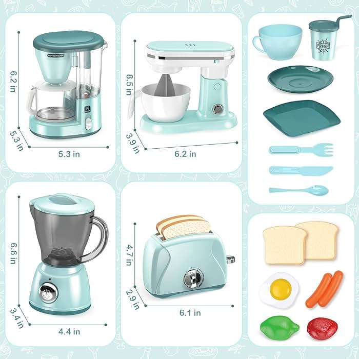 Shemira Play Kitchen Accessories, Play Kitchen Appliances Toy Set with Coffee Maker, Blender, Mixer, Toaster, Kids Kitchen Playset, Toys for 3 4 5 6 7 8 Year Old Girls, Birthday Gifts for Girls - Image 3