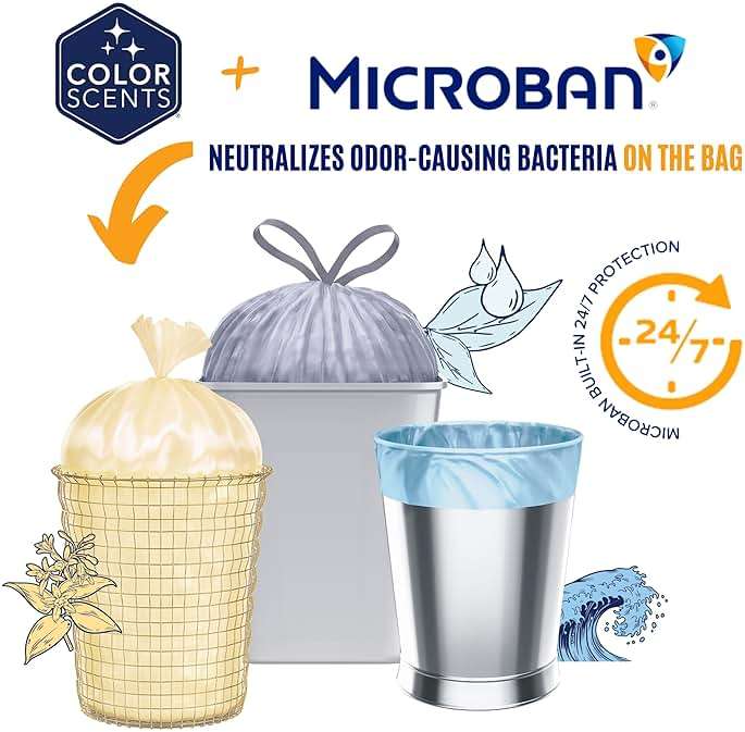 Color Scents Tall Kitchen Trash Bags - 13 Gallon, 20 Bags (1 Pack of 20 Bags), Drawstring - White bag in Lavender + Sage Scent with Microban - Image 4
