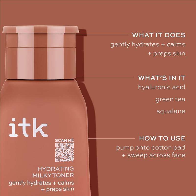 ITK Hydrating Hyaluronic Acid Milky Face Toner for Dry Skin + Redness with Green Tea + Squalane - Prep, Tone + Calm Skin for Women - Soothing Vegan Moisturizing Facial Toner - 5 oz. - Image 4