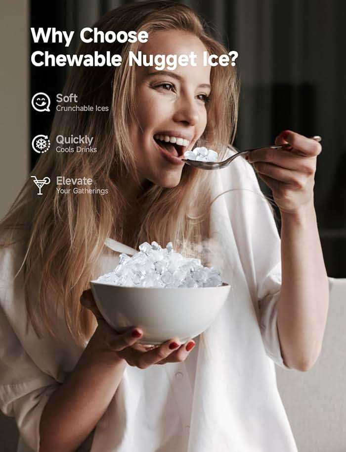 EUHOMY Nugget Ice Maker Countertop, 44Lbs/24H Pebble Ice Maker Machine, Self-Cleaning Pellet Ice Machine with Ice Scoop&Basket, Sonic Countertop Ice Machine for Home/Kitchen/Office(Black) - Image 4