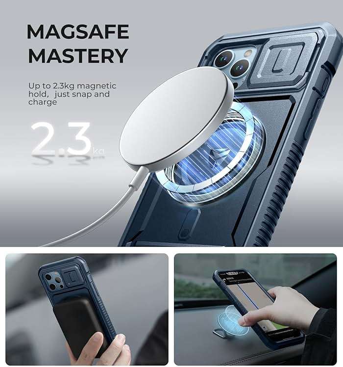 Dexnor for iPhone 13 Pro Max Case with Camera Cover, Compatible with MagSafe, Built-in Screen Protector, Heavy-Duty Shockproof Full-Body Rugged Protective Magnetic Cover with Kickstand, Blue - Image 4