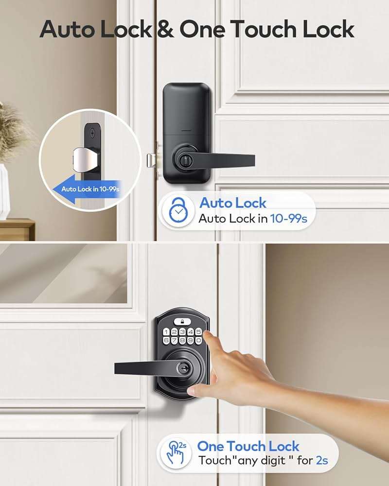 TEEHO TE004 Keyless Entry Keypad Door Lock with Handle - Smart Digital Electronic Lock for Interior Door with Anti-Peeping, Auto Lock & Passage Mode - Easy Installation - Matte Black - Image 3