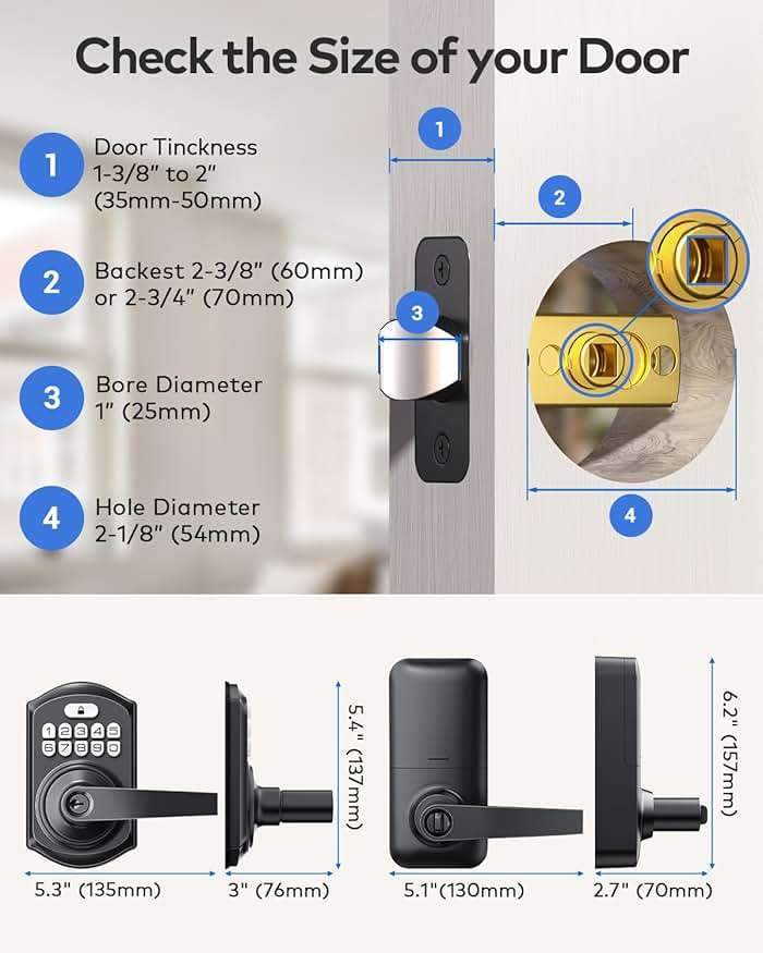 TEEHO TE004 Keyless Entry Keypad Door Lock with Handle - Smart Digital Electronic Lock for Interior Door with Anti-Peeping, Auto Lock & Passage Mode - Easy Installation - Matte Black - Image 4