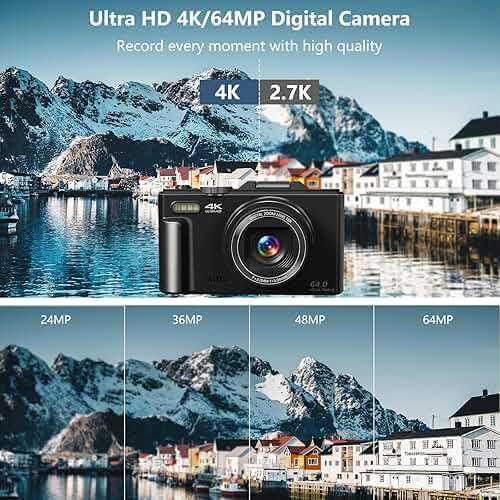 Digital Camera for Photography, 4K Vlogging Camera for YouTube 3" 180° Flip Screen 18X Digital Zoom Compact Retro Cameras with 32GB TF Card & 2 Batteries, Black - Image 2