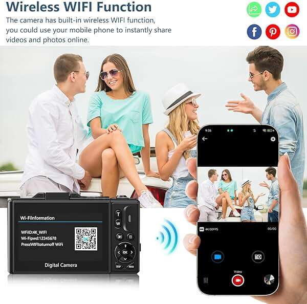 Digital Camera for Photography, 4K Vlogging Camera for YouTube 3" 180° Flip Screen 18X Digital Zoom Compact Retro Cameras with 32GB TF Card & 2 Batteries, Black - Image 3