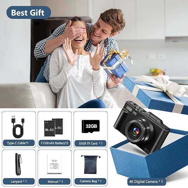 Digital Camera for Photography, 4K Vlogging Camera for YouTube 3" 180° Flip Screen 18X Digital Zoom Compact Retro Cameras with 32GB TF Card & 2 Batteries, Black - Image 8