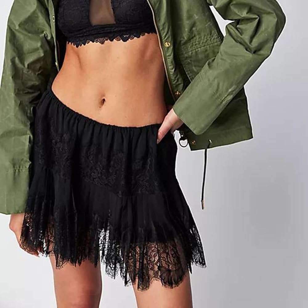 Lace Mini Skirts for Women Ruffle Pleated Low Rise Floral Short Skirts Y2k A-line Layered Half Slip Skirt - Image 3