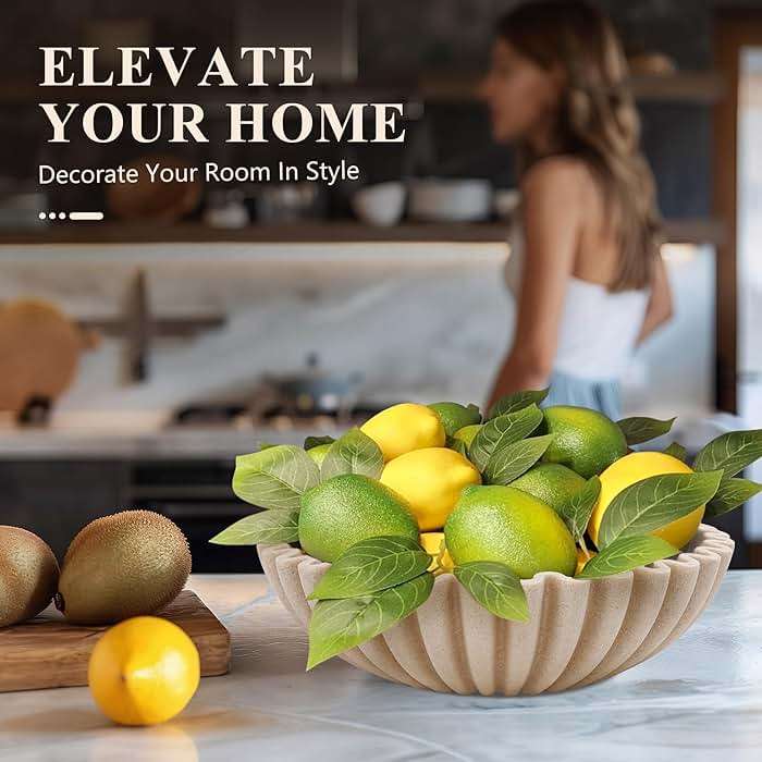 YMXYJM Large Decorative Bowl, Modern Handicraft Bowls for Home Decor, Fruit Bowl for Kitchen Counter, Ruffle Decor, Stylish Key Bowl for Entry Table, Artificial Stone Beige - Image 7