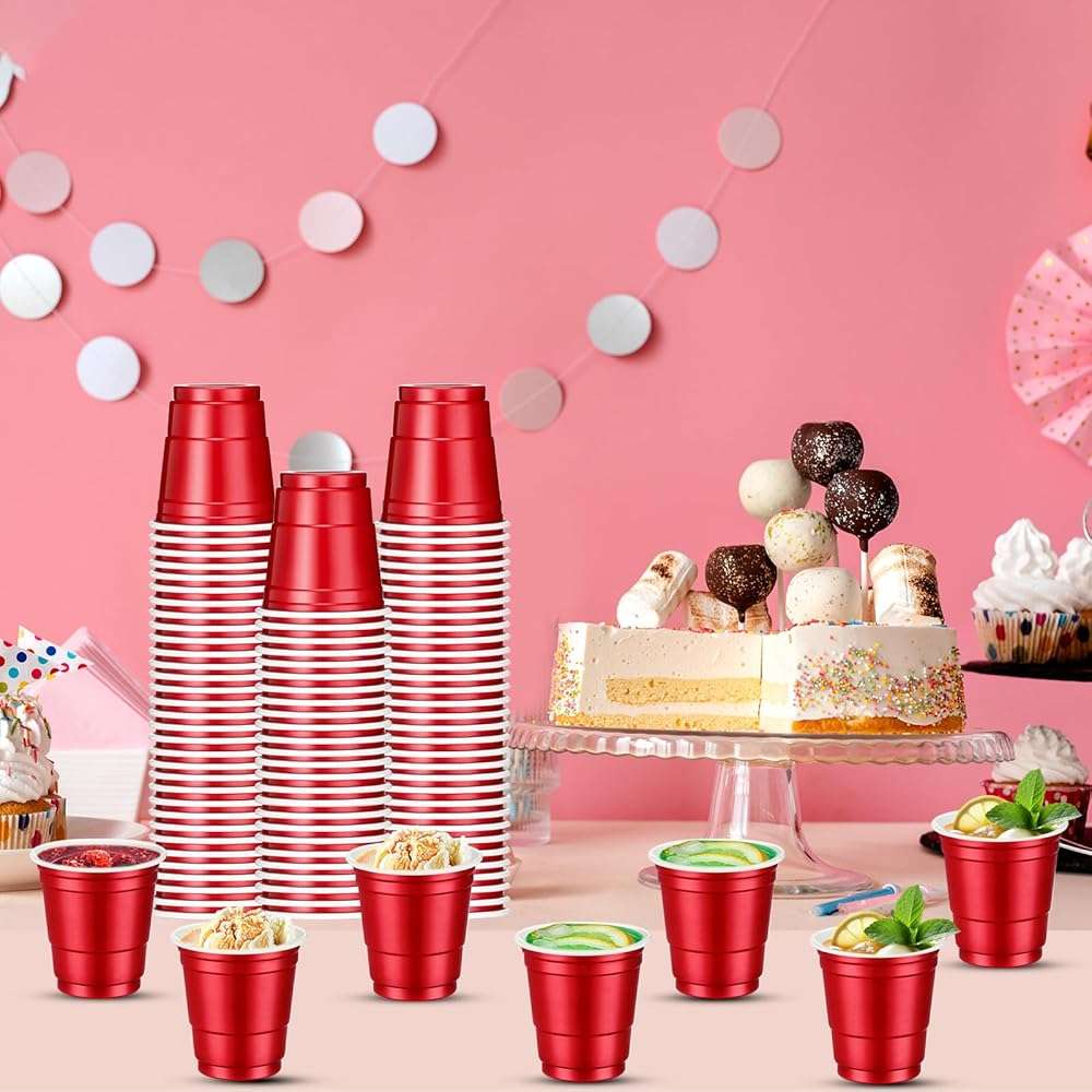 cssopenss 120 pcs Red shot cups Christmas Plastic Shot Glasses 2 oz red shot glasses disposable for drinking Tastings served Snacks Jello Tastings and Samples - Image 4