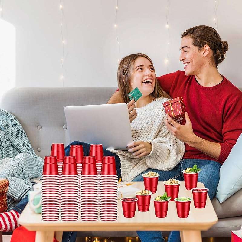 cssopenss 120 pcs Red shot cups Christmas Plastic Shot Glasses 2 oz red shot glasses disposable for drinking Tastings served Snacks Jello Tastings and Samples - Image 6