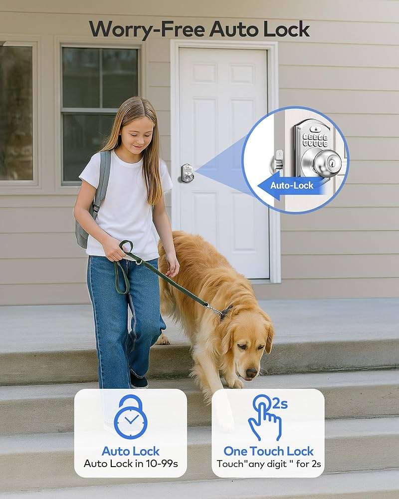 TEEHO TE003 Keyless Entry Keypad Door Lock with Handle, Electronic Digital Smart Locks for Front Door, Smart Door Knob with Code for Bedroom, Auto Lock, Passage Mode, Easy to Install, Satin Nickel - Image 4