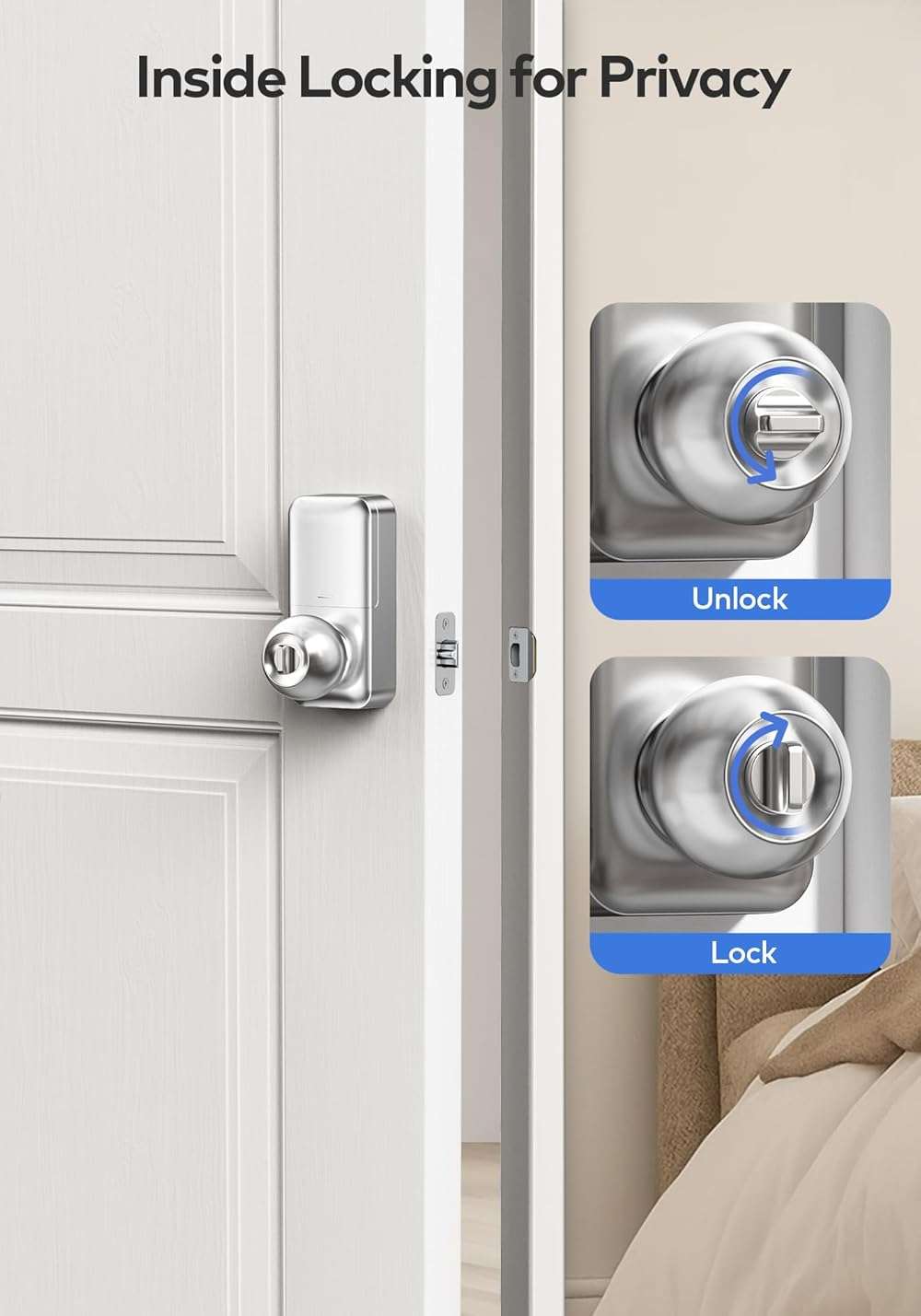 TEEHO TE003 Keyless Entry Keypad Door Lock with Handle, Electronic Digital Smart Locks for Front Door, Smart Door Knob with Code for Bedroom, Auto Lock, Passage Mode, Easy to Install, Satin Nickel - Image 7