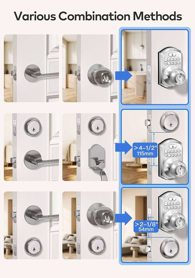 TEEHO TE003 Keyless Entry Keypad Door Lock with Handle, Electronic Digital Smart Locks for Front Door, Smart Door Knob with Code for Bedroom, Auto Lock, Passage Mode, Easy to Install, Satin Nickel - Image 8