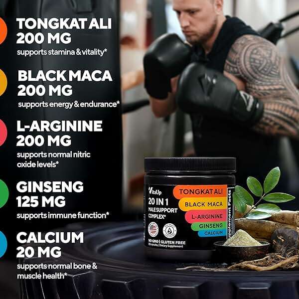 Vitamins for Men 20 in 1 - USA Made Advanced Complex with Tongkat Ali, Black Maca Root for Men, Zinc, Vitamin B12, Astragalus for Normal Energy Support - 90 Vegan Caps - Image 2