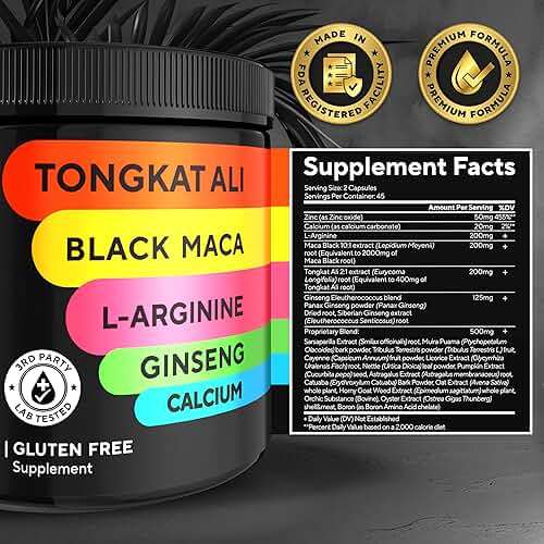 Vitamins for Men 20 in 1 - USA Made Advanced Complex with Tongkat Ali, Black Maca Root for Men, Zinc, Vitamin B12, Astragalus for Normal Energy Support - 90 Vegan Caps - Image 6