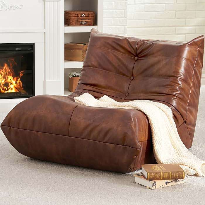 Hobestluk Giant Bean Bag Chair Lazy Floor Sofa, Memory Foam Fireside Sofa for Adults, Big Beanbag Faux Leather Armless Chair for Living Room Bedroom Dorm Office (Brown, Single) - Image 1