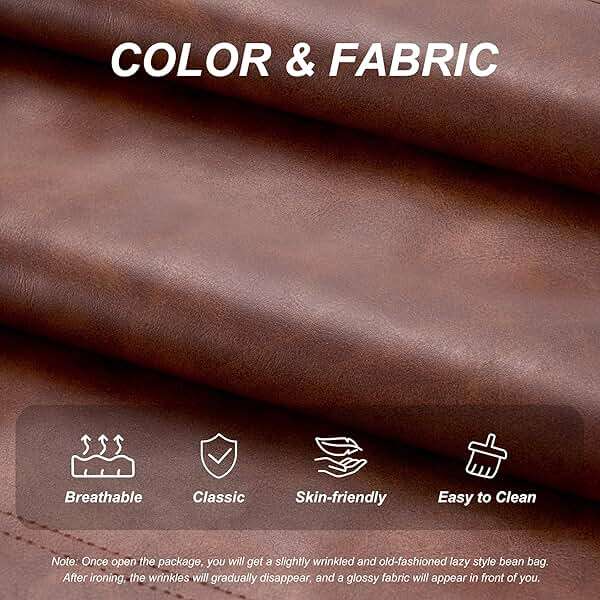 Hobestluk Giant Bean Bag Chair Lazy Floor Sofa, Memory Foam Fireside Sofa for Adults, Big Beanbag Faux Leather Armless Chair for Living Room Bedroom Dorm Office (Brown, Single) - Image 5