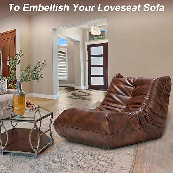 Hobestluk Giant Bean Bag Chair Lazy Floor Sofa, Memory Foam Fireside Sofa for Adults, Big Beanbag Faux Leather Armless Chair for Living Room Bedroom Dorm Office (Brown, Single) - Image 7