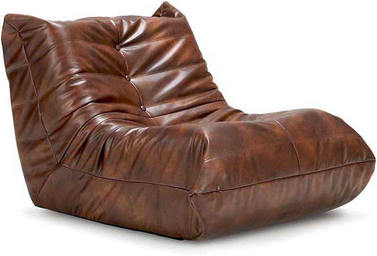 Hobestluk Giant Bean Bag Chair Lazy Floor Sofa, Memory Foam Fireside Sofa for Adults, Big Beanbag Faux Leather Armless Chair for Living Room Bedroom Dorm Office (Brown, Single) - Image 9