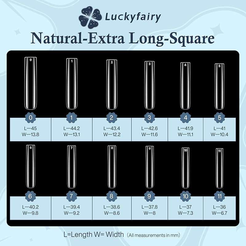 Luckyfairy Extra Long Square Nail Tips, XXL 120Pcs 12 Sizes No C Curve Clear Acrylic Nails Straight Tapered Square Press on False Nail Tips for Nail Extension Nail Art Salon Home DIY - Image 7