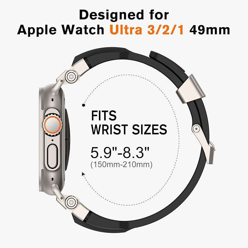 amBand Bands Compatible with Apple Watch Ultra 3/2/1 49mm, M1 Sport Series Rugged Durable Strap with Metal Connector to Match Ultra's Titanium Case for iWatch 49mm Men Titanium/Black - Image 5
