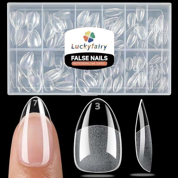 Luckyfairy Short Almond Nail Tips: 504pcs Pre-Etched Soft Gel Nail Tips, Tri-Layer Core Short Fake Nails, 12 Sizes Half Matte Full Cover Clear Press on Nails Extension DIY for Flat & Natural Nail Beds - Image 7