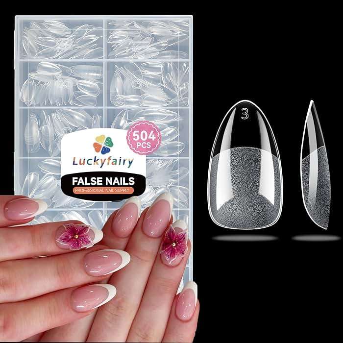 Luckyfairy Short Almond Nail Tips: 504pcs Pre-Etched Soft Gel Nail Tips, Tri-Layer Core Short Fake Nails, 12 Sizes Half Matte Full Cover Clear Press on Nails Extension DIY for Flat & Natural Nail Beds - Image 8