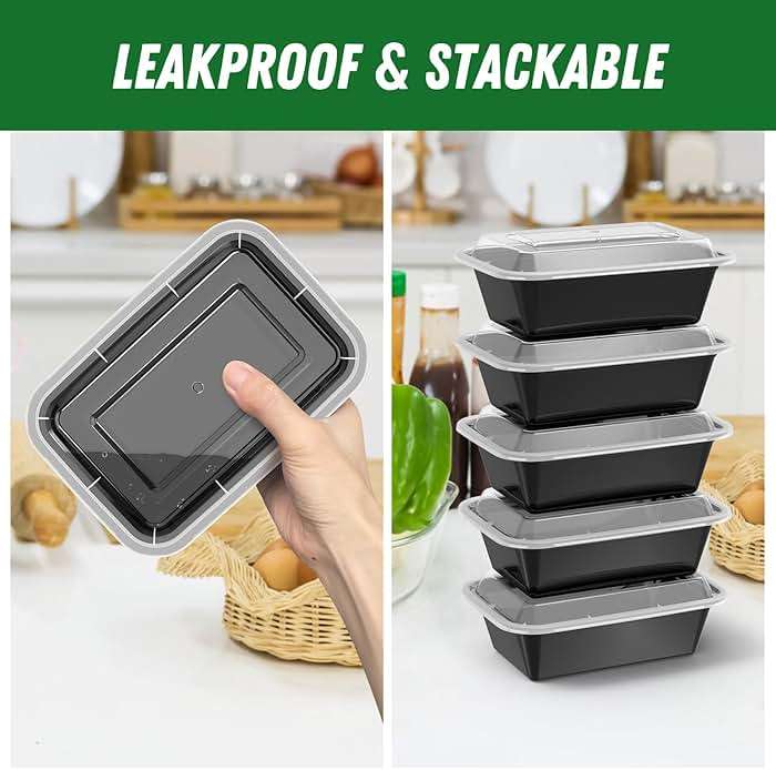 Dealusy 50 Pack (100-Piece) 24 oz Meal Prep Containers Reusable with Lids, Sturdy Leakproof & Food Safe, Microwave, Freezer, Dishwasher Safe Prep Containers, To Go Take Out Plastic Food Storage - Image 5