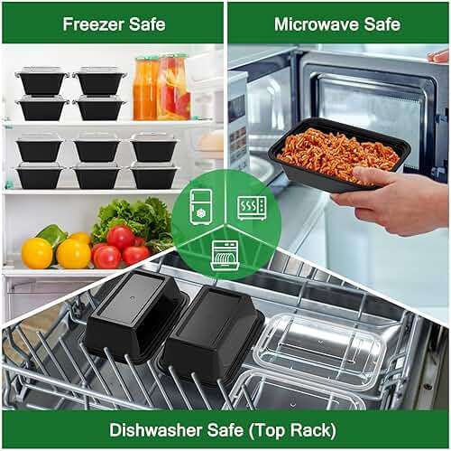 Dealusy 50 Pack (100-Piece) 24 oz Meal Prep Containers Reusable with Lids, Sturdy Leakproof & Food Safe, Microwave, Freezer, Dishwasher Safe Prep Containers, To Go Take Out Plastic Food Storage - Image 6